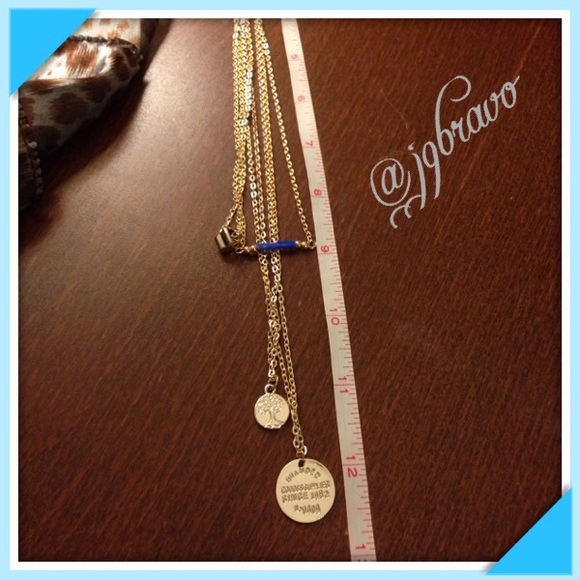 Multi Layer Necklace with Blue Bar, ❤️ 🌲 🪙 - Picture 3 of 4